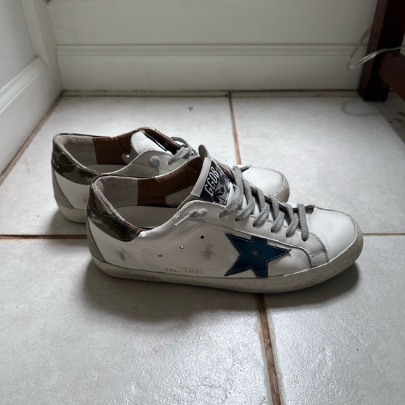 Golden Goose Super Star White Sneakers with Blue Star - Picture 1 of 8